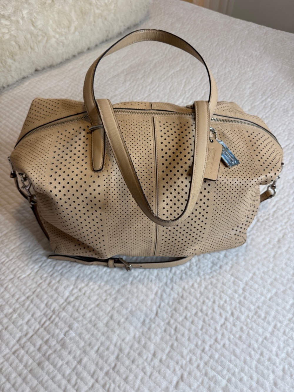 Vintage COACH BLEEKER BAG Leather Tote Beige, Silver Hardware